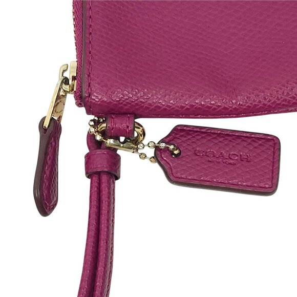 Coach Wristlet Pebble Leather Corner Zip Top Wallet Logo Hangtag Deep Berry E168 - Picture 4 of 12